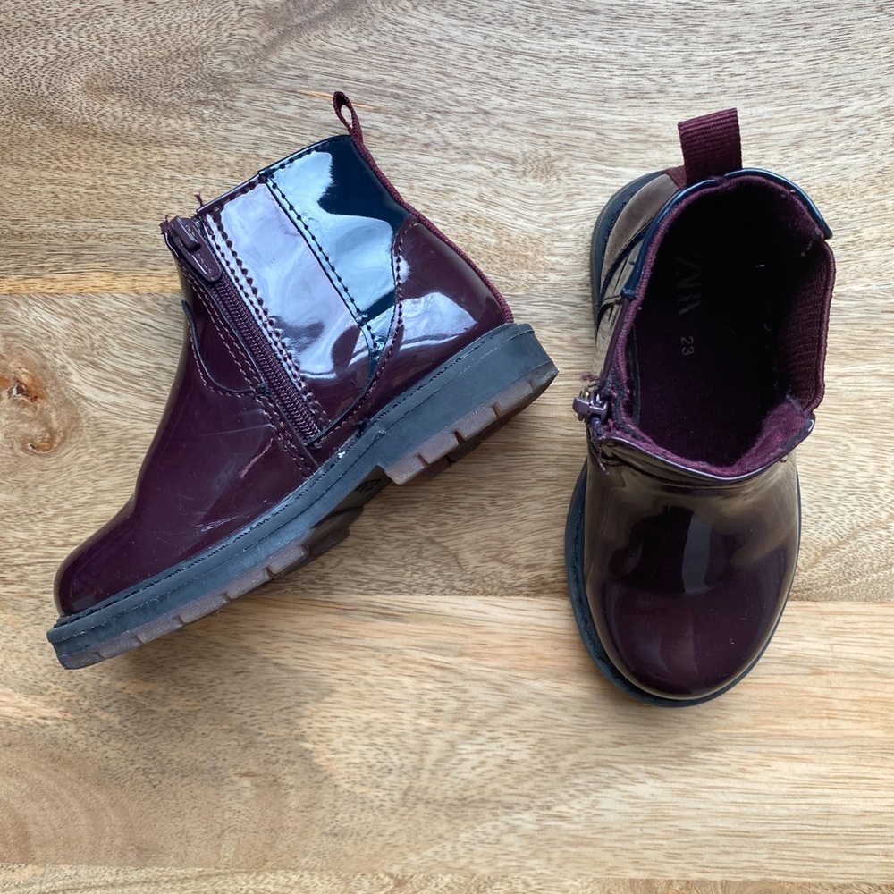 burgundy red patent finish toddler boots
